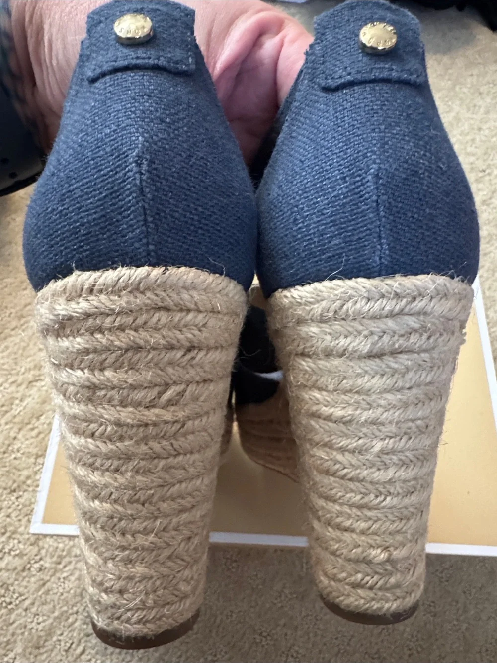 Michael Kors Navy Blue Espadrille Wedge Sandals with Front Zippers